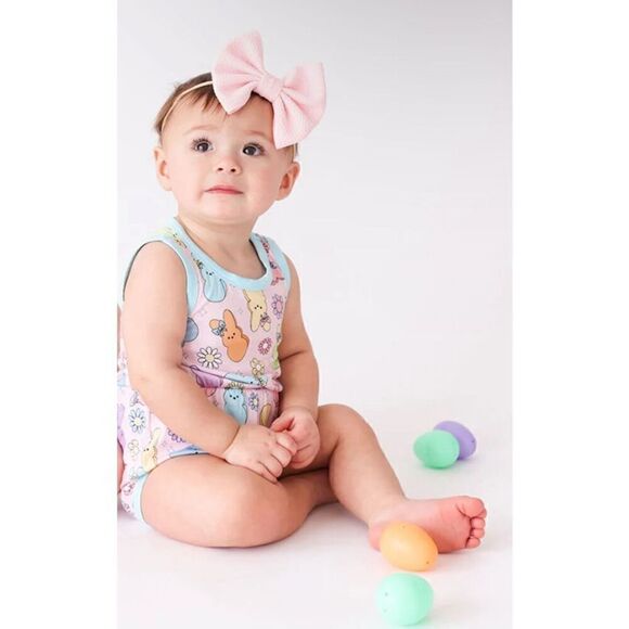 NWT Posh Peanut Bamboo Addison Mae Varsity Sleeveless Romper Bunny 12-18 months - Picture 2 of 7